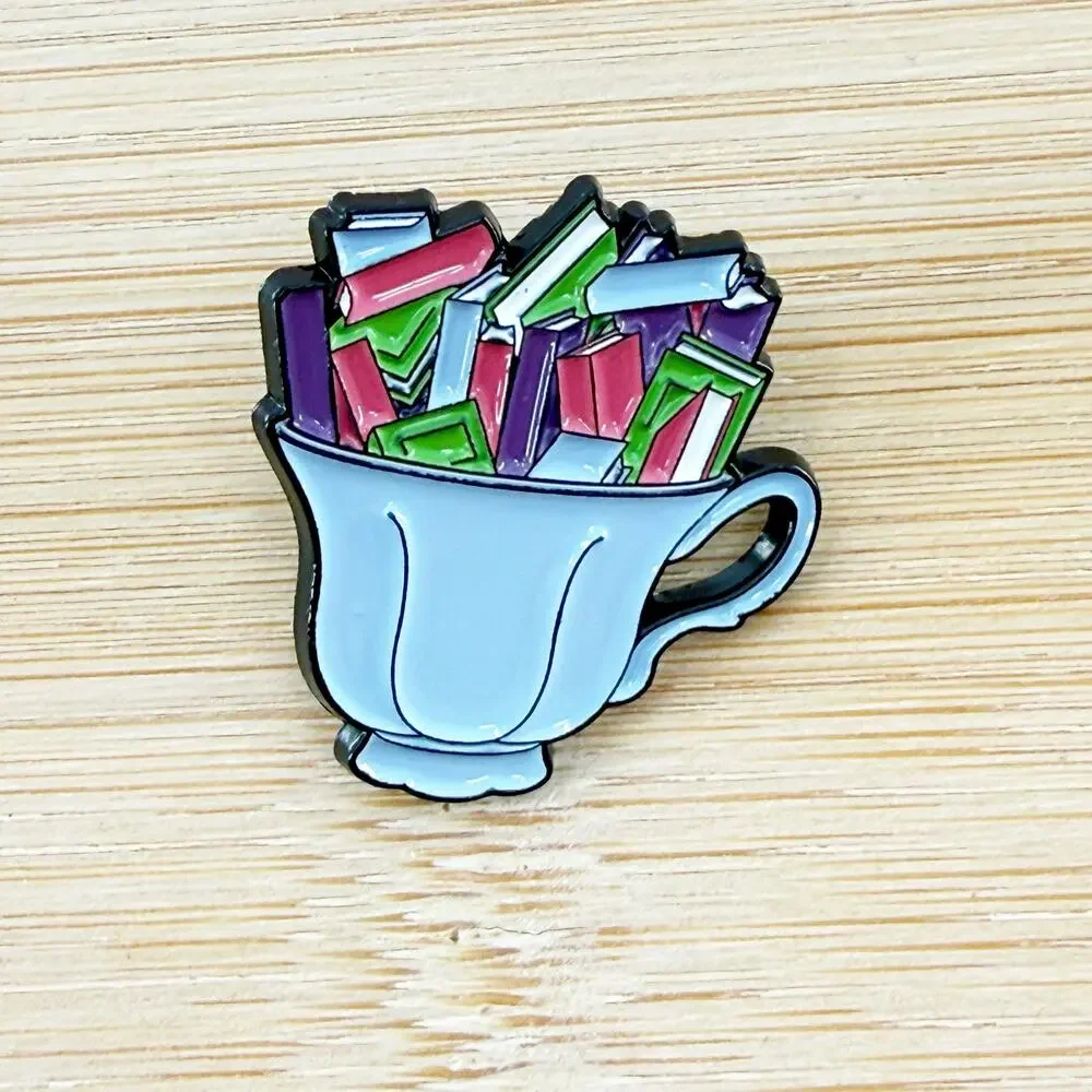 Teacup Filled With Books Soft Enamel Pin